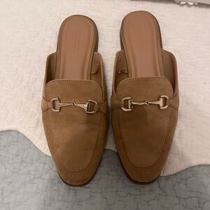 Suede Backless Loafers in Camel